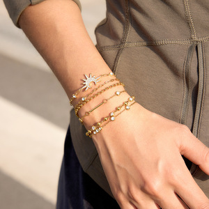 Pulsera de cadena de oro de doble capa con bisel de diamantes de imitación para mujer, joyería de regalo - Product Image 4