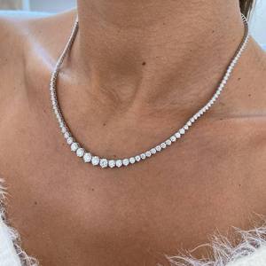 Collar de Cadena de Tenis de Plata de Ley 925 con Moissanita de Corte Redondo, Lujoso y Delicado, Regalo para Novia, Boda, Compromiso, Fiesta - Product Image 3