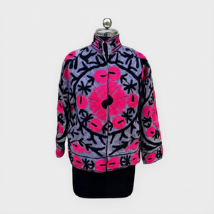 Veste en coton brodée à la main avec des motifs floraux, manches longues, col mandarin, taille plus, style Prairie Chic pour femmes, vêtements d'automne - Product Image 1