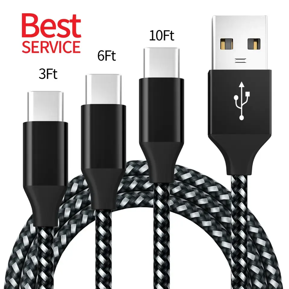 Kabel pengisi daya nilon Tipe C UNTUK Samsung Usb C, kabel pengisian daya Usb untuk ponsel