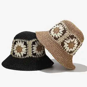 באיכות גבוהה רחב ברים קיץ כובעי custom קש דפוס סרוגה דלי כובע
