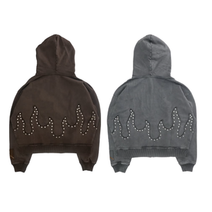 Custom Heavyweight 100% Cotton Acid Wash Y2K Vintage Boxy Cropped Rhinestone Flame Streetwear - Product Image 5