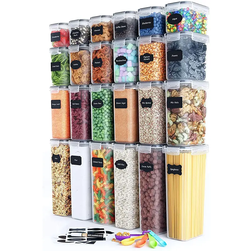 Boîte de rangement alimentaire en PP hermétique, ensemble de 24 pièces, boîte de rangement de cuisine en plastique avec couvercle hermétique pour céréales, 2023