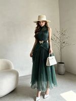 Robe de soirée élégante pour femmes, robe longue en mousseline plissée, taille plus, ensemble de robes pour occasions spéciales