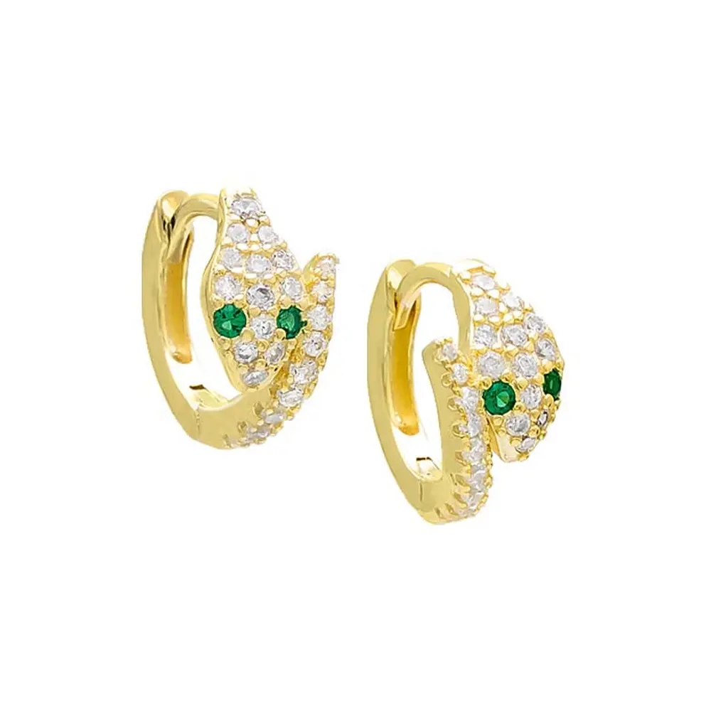 Gemnel new design jewelry accessories trendy emerald stone and clear cz pave snake huggie earring