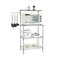 Support de four à micro-ondes multifonctionnel à 4 niveaux en métal chromé avec crochets pour rangement de cuisine - Vente en gros