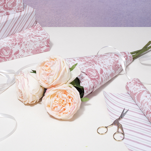 Two-Sided Muted Pink Floral Stripe Wrapping <b>Paper</b> Biodegradable Liner For Fresh Rose Bouquet Florist Shop Bulk Wholesale Supply - Product Image 5