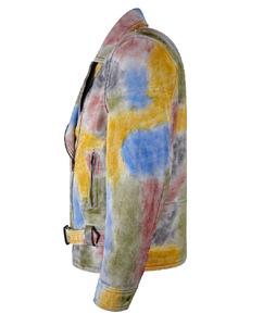 Veste pour homme en cuir Nappa ciré blanc multicolore 100% authentique, finition effet flamme, fermeture éclair YKK, étiquette privée OEM/ODM - Product Image 3