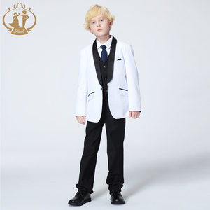 Nimble Weiß Hochwertiges Dreiteiliges Jungen-Anzug-Set Hochzeits-Klavier-Kostüme Kinder-Anzug Partykleidung Baby-Jungen-Anzug - Product Image 1