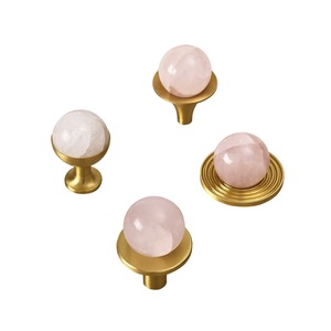Sıcak Fırsat Pirinç Doğal Kristal Dolap Kulpları ve Topuzları Beyaz Pembe Yuvarlak Top Çekmece Kolları - Product Image 4