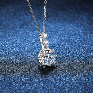 Collar de moissanita de corte brillante redondo de 1 quilate de plata pura S925 para mujer, cadena de hilo geométrico, Collar minimalista, estilo fiesta - Product Image 3