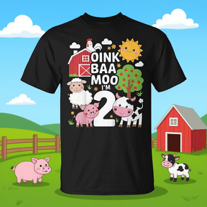 Oink Baa Moo I'm Two Birthday - Camiseta con tema de granja para el segundo cumpleaños - Product Image 3