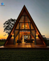 Maison en bois préfabriquée moderne en forme de A, conçue pour l'hôtellerie, avec modèle 3D et pièces de rechange gratuites