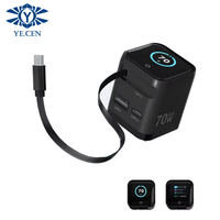 Chargeur GaN certifié 70W US EU UK avec écran intelligent, chargeur multi-ports pliable à prise rétractable pour ordinateur portable, prise EU et US