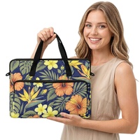 Sac pour ordinateur portable matelassé à imprimé floral tropical hawaïen OEM pour ordinateur de 14 à 16 pouces avec poignées et bandoulière