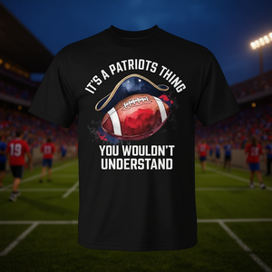 T-shirt pour homme Patriots Thing Black, col rond, manches courtes, impression numérique, pour les fans de football - Product Image 3