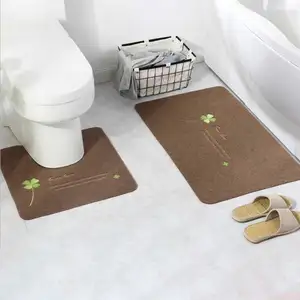 Home Toilet Floor Mat U-shaped Bath Mat Anti-slip Water Absorption Polyester Embroidered Bathroom Mat