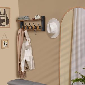 Étagère murale flottante avec 5 crochets robustes pour entrée, salle de bain, chambre, cuisine à <span class=keywords><strong>Bloomington</strong></span> - Product Image 3