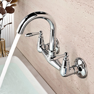 Robinet encastré rétro tout en laiton pour lavabo, robinet d'eau de salle de bain d'hôtel avec <span class=keywords><strong>poignée</strong></span> droite - Product Image 2
