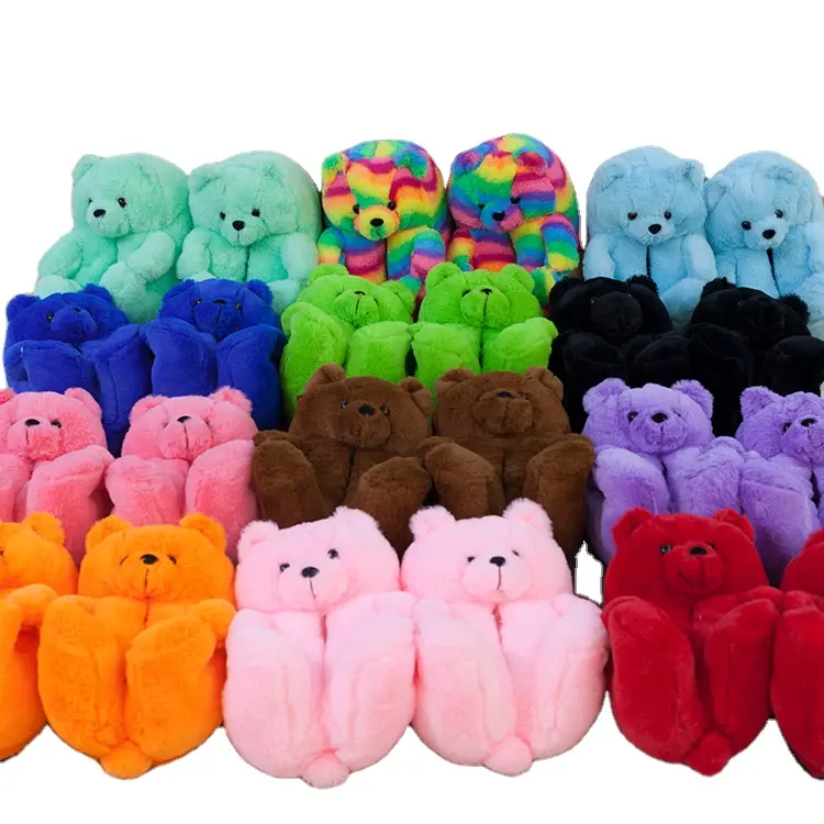 Pantuflas personalizadas de animales para interiores, juguetes de felpa, oso de peluche, casa, dormitorio, piel, Invierno