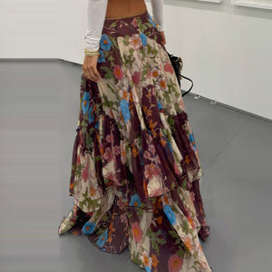 Falda larga de estilo palaciego vintage, con estampado floral, de cintura baja, estilo moderno y fácil de combinar. - Product Image 6