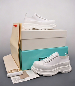 Chaussures de marche décontractées de luxe en toile noire et blanche à plateforme, à lacets, avec semelle épaisse, pour hommes et femmes, idéales au quotidien - Product Image 4