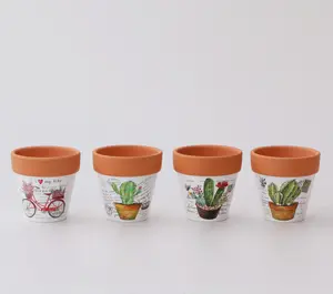 Decorative Succulent Clay Pot Desktop Flower Terracotta Planter With Colorful Patterns