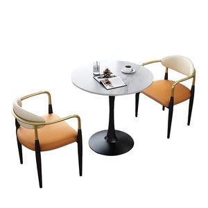 Ensemble de <span class=keywords><strong>table</strong></span> à manger moderne de luxe avec plateau rond en pierre frittée et base en métal doré, faible MOQ, conception personnalisée, achat en gros - Product Image 1