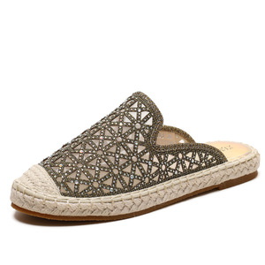 Lazy slide shoes pantofole da <span class=keywords><strong>donna</strong></span> 2021 nuovi sandali estivi scarpe da pescatore di <span class=keywords><strong>paglia</strong></span> con strass scarpe da <span class=keywords><strong>donna</strong></span> - Product Image 6