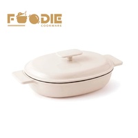 Cocotte en fonte carrée peu profonde, design classique, blanc crème, émaillée, anti-rouille, de type Dutch Oven, de la gamme Factory Outlet