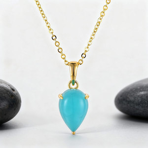 Klasik bentuk pir pirus kalung Stud pernyataan Sepuh emas perak 925 perhiasan batu permata alami perhiasan wanita - Product Image 2