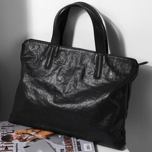 Men's Genuine Leather <b>Briefcase</b> Top Grain Cowhide Large Capacity Laptop Bag Business Casual Soft Handle Zipper Closure Solid - Product Image 1