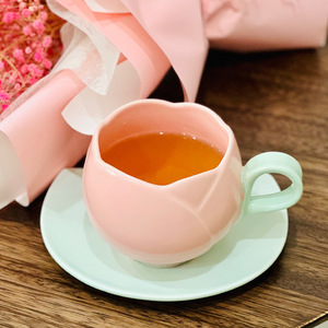 Tulipe fleur tasse <span class=keywords><strong>bouche</strong></span> conception tasses en céramique et plats à thé avec une soucoupe ensemble après-midi thé café lait tasse boîte-cadeau emballage - Product Image 2