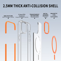 Coque de Téléphone Portable Antichute Magnétique Autoadhésive Transparente Fine 2,5 mm en TPU+PC Compatible iPhone 17 16 15 14 Pro Max