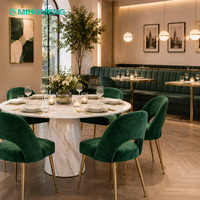 Meubles de restaurant contemporains commerciaux, table de café et ensemble de chaises avec plateau en pierre recouvert de tissu vert