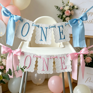 Nouveauté : Accessoires de décoration pour baby shower, rose et bleu, pour fête de 1er anniversaire, accessoires de photomaton, bannière de chaise pour le premier anniversaire de bébé - Product Image 3