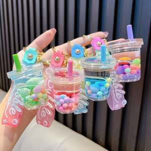Wholesale Tea Keychain Custom Logo <strong>Bubble</strong> Tea Cup Key Ring with Liquid Beads OEM Cute Milk Tea Bag <strong>Charm</strong> for Promotion Gifts - Product Image 2
