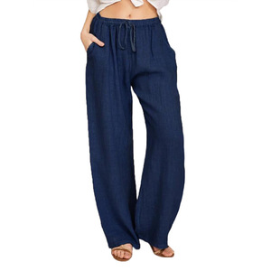 Ropa de mujer Pantalones sueltos de talla grande de verano Pantalones de lino de algodón con cordón <span class=keywords><strong>blanco</strong></span> informal - Product Image 3