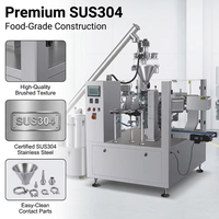 Machine d'emballage automatique rotative pour sachets préformés de poudre (épices, café, protéines) avec remplisseur à vis sans fin et fermeture éclair, certifiée CE