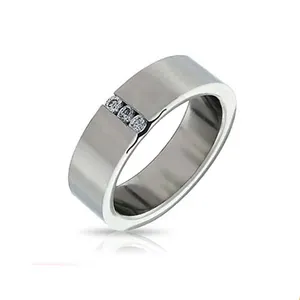 Bijoux Design 925 Argent Italien Simple pour Homme avec Zircon Bijoux Blanc Trois Anneaux de Pierre