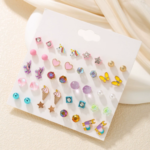 مجموعة أقراط كورية الطراز تضم <span class=keywords><strong>21</strong></span> زوجًا بتصاميم البومة واليونيكورن والزهور والقلوب، إصدارات جديدة رائجة للبيع بالجملة - Product Image 3