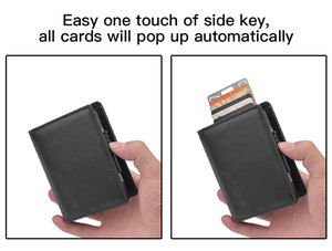 Pop Up Aluminio Rfid Bloqueo Delgado Metal Cuero genuino Smart Pu Cuero <span class=keywords><strong>Crédito</strong></span> para hombres Cartera Linda Titular de la tarjeta de identificación - Product Image 3