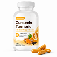 Capsules de curcuma naturel pour la santé des articulations et le soutien immunitaire des adultes, complément alimentaire végétalien, 120 capsules, emballage personnalisé