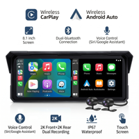 Moniteur intelligent étanche pour moto 8,1 pouces 2K avec double caméra, CarPlay sans fil, Android Auto, surveillance de la pression des pneus et contrôle filaire