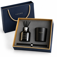 Diffuseur à bâtonnets noir de luxe 125 ml et bougie parfumée 165 g, coffrets cadeaux écologiques pour mariage – Vente Flash
