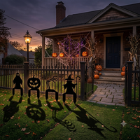 Lot de 4 panneaux métalliques mats noirs Silhouette avec citrouille fantôme, sorcière et bras de squelette pour décorations effrayantes de jardin d'Halloween