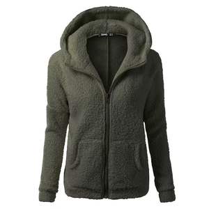 Femmes couleur unie doux polaire hiver veste à capuche fermeture éclair pardessus à la mode vêtements d'extérieur décontractés manteau grande taille chaud pour l'automne - Product Image 4