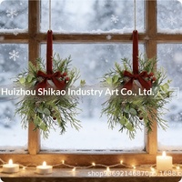 Couronne de Noël miniature en plastique avec nœud en ruban, pour porte, avec plantes artificielles pour la décoration intérieure - Vente en gros