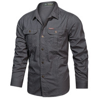 Chemise décontractée de style militaire pour hommes, salopette à simple boutonnage, manches longues, pur coton délavé, grande taille
