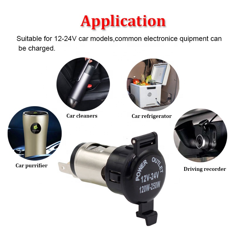 Presa Accendisigari Femmina Universale 12V-24V 120W, Impermeabile Con Coperchio Antipolvere, Per Auto, Moto, Barca E Trattore